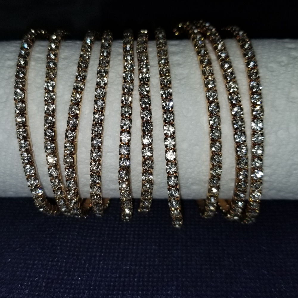 10 Pack Cubic Zirconia/Gold Elastic Bracelets